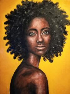 oljna slika na platnu - Afriško dekle s črnimi lasmi