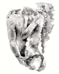 akvarelna erotična slika zaljubljenega para