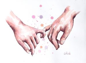 dotik rok - akvarelna slika