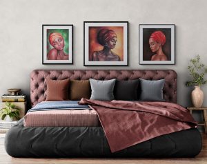 Umetniške slike - afriški portreti v spalnici
